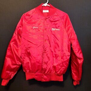 Vintage Satin Jacket KMPH Fox 26 Red Embroidered Janet Satins Size M Made USA